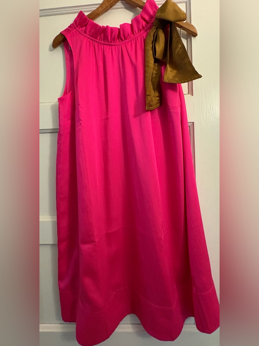 J.Crew Women’s Hot Pink Swing Dress copper bow.